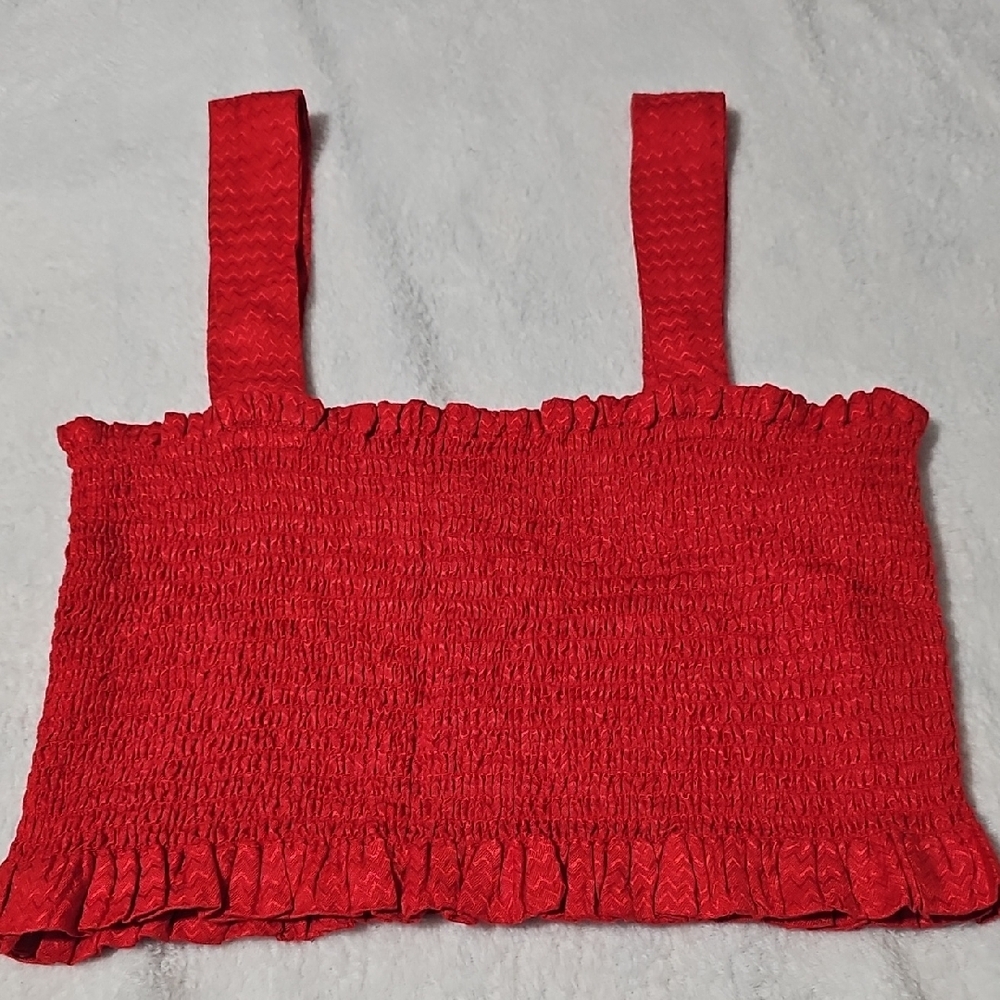 Bop Bop Red Smocked Crop Top - Picture 2 of 9